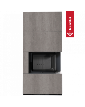 Каминокомплект FLOKI в облицовке NATURALI PIETRA DI SAVOIA GRIGIA BOCCIARDATA, угловое стекло справа