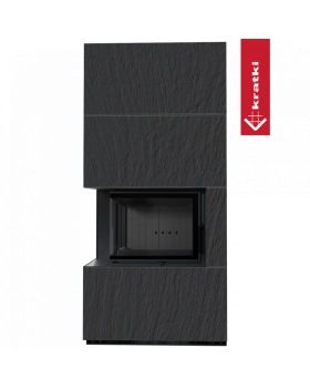 Каминокомплект FLOKI в облицовке NATURALI ARDESIA NERO A SPACCO, угловое стекло слева