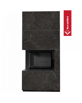 Каминокомплект FLOKI в облицовке NATURALI NERO GRECO, угловое стекло слева