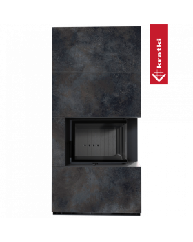 Каминокомплект FLOKI в облицовке OSSIDO NERO, угловое стекло справа