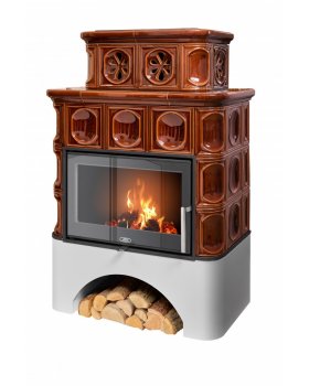 Печь-камин ABX KARELIE NI, белый цоколь - вставка СТАЛЬНАЯ (зеленая)-foto2