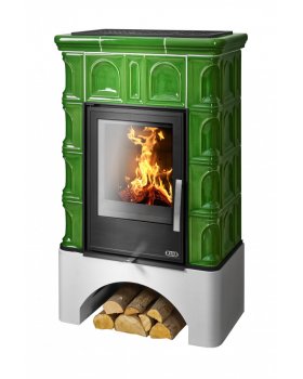 Печь-камин ABX BRITANIA KPI, белый цоколь - вставка КОМБО, с допуском воздуха извне