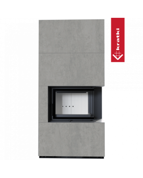 Каминокомплект FLOKI в облицовке CEMENTO GRIGIO BOCCIARDATA, угловое стекло справа-foto2