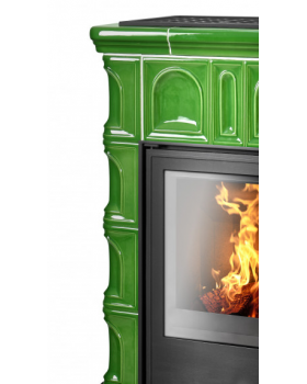 Печь-камин ABX BRITANIA KPI, кафельный цоколь - вставка КОМБО, с допуском воздуха извне (зеленая)-foto2