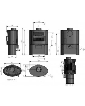 Печь-камин Puma 9кВт, чугун, с дровником, дымоход d-150мм-foto3