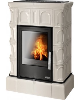 Печь-камин ABX BRITANIA KPI, кафельный цоколь - вставка КОМБО, с допуском воздуха извне (зеленая)