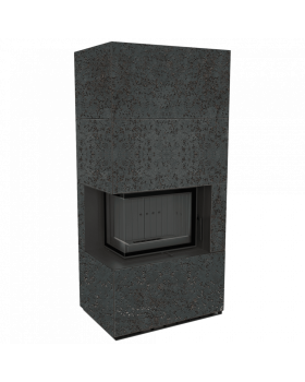 Каминокомплект FLOKI в облицовке OXIDE NERO, угловое стекло слева