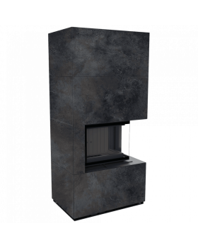 Каминокомплект FLOKI в облицовке OSSIDO NERO, угловое стекло справа-foto4