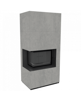 Каминокомплект FLOKI в облицовке CEMENTO GRIGIO BOCCIARDATA, угловое стекло слева-foto3