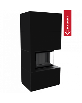 Каминокомплект FLOKI в облицовке NERO ASSOLUTO, угловое стекло справа