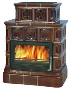 Печь-камин ABX KARELIE керамическая, с кафельным цоколем, с теплообменником