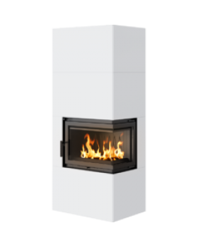 Каминокомплект Kratki SIMPLE Box белый с топкой BS, правый угол