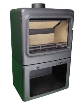 Печь-камин Leopard 9кВт, с дровником, дымоход d-150 мм