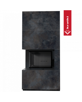Каминокомплект FLOKI в облицовке OSSIDO NERO, угловое стекло слева