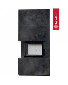 Каминокомплект FLOKI в облицовке OSSIDO NERO, угловое стекло слева-foto2