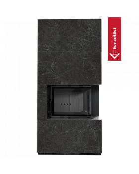 Каминокомплект FLOKI в облицовке NATURALI NERO GRECO, угловое стекло справа Каминокомплект FLOKI в облицовке NATURALI NERO GRECO, угловое стекло справа
