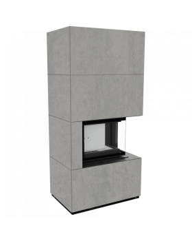 Каминокомплект FLOKI в облицовке CEMENTO GRIGIO BOCCIARDATA, угловое стекло справа-foto3