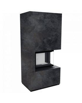 Каминокомплект FLOKI в облицовке OSSIDO NERO, угловое стекло справа-foto3
