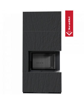 Каминокомплект FLOKI в облицовке NATURALI ARDESIA NERO A SPACCO, угловое стекло справа