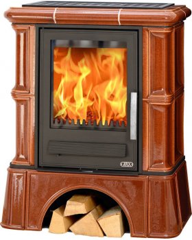 Печь-камин ABX BAVARIA LI керамическая, с чугунной топкой, с кафельным цоколем (каштан)