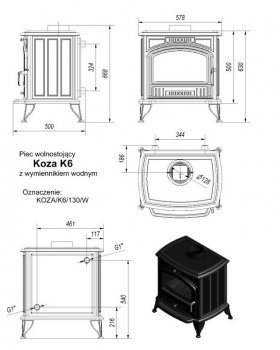 Печь-камин Kratki KOZA/K6/W чугунная (c вод.контуром)-foto2
