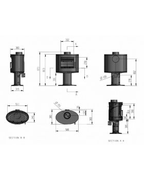 Печь-камин Puma 9кВт, чугун, с опорой, дымоход d-150мм-foto2