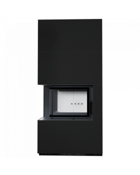 Каминокомплект FLOKI в облицовке ZIMBABWE NERO, угловое стекло слева