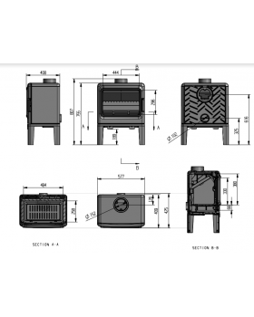Печь-камин Leopard 9кВт, на ножках, дымоход d-150 мм-foto2