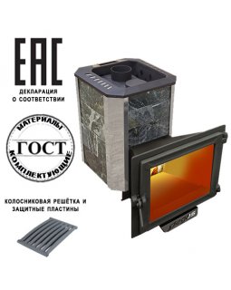 Печь Пегас 26 панорама в камне змеевик ЗК нерж-foto2