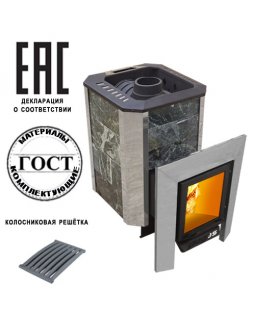 Печь Пегас 26 со стеклом в камне змеевик ЗК нерж-foto2