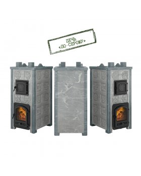 Печь Эверест "Легкий пар Профи" каменка «по-серому», Талькохлорит, Б/В, Резная (2 стор.+фасад)