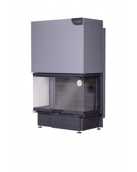 Каминная топка Экокамин ДЕЛЬТА 1000 PВ три стекла подовое горение принтинг черный шамот