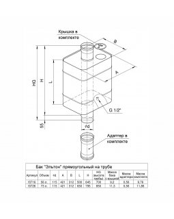 Бак "Эльтон" прямоугольный на трубе 56 л-foto3