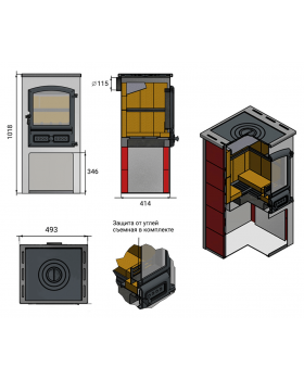 Печь-камин Etna (БКД) с плитой  "Беж" высокая d 115мм-foto2