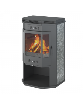 Печь-Камин ASTON 12 кВт (200 м3) Призматик с плитой (Пироксенит Элит)