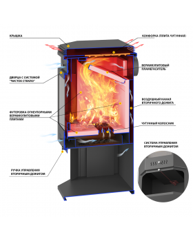 Печь-Камин ASTON 12 кВт (200 м3) Призматик с плитой-foto4