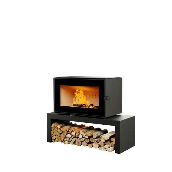 ПЕЧЬ-КАМИН КУБ 800 на подиуме ПЕЧЬ-КАМИН КУБ 800 на подиуме