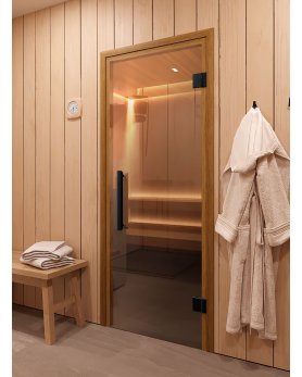 Стеклянная дверь для сауны и бани Фаворит BLACK прозрачное бесцветное