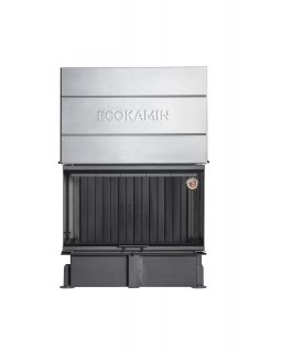 Каминная топка Экокамин ДЕЛЬТА 1000 BV три стекла принтинг черный шамот, вертикальная ламель-foto2