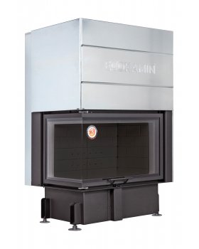 Каминная топка Экокамин ДЕЛЬТА 800 LPB два стекла левая принтинг подовое горение черный шамот