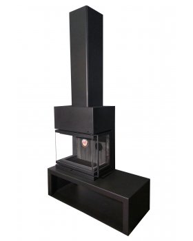 Камин МАДРИД на дровнике Гигант слева черный шамот подовый