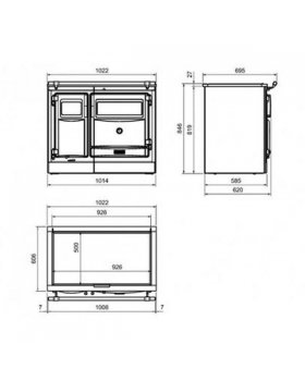 Печь-камин HERGOM Плита PAS (SMOKE OUTLET REAR) HIDEABLE VITRO дровяная, сьемная керамич., панель, заднее подключение