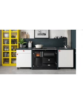 Печь-камин HERGOM Плита PAS (SMOKE OUTLET REAR) HIDEABLE VITRO дровяная, сьемная керамич., панель, заднее подключение-foto2