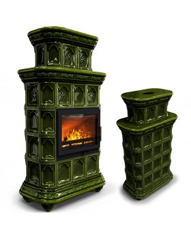 Печь дровяная с изразцами Истра центральный двухъярусный Хвоя