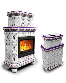 Изразцовый камин Медальон центральный двухъярусный Ирисы