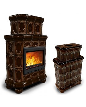Изразцовый камин Медальон центральный двухъярусный Каштан
