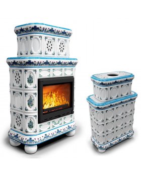 Изразцовый камин Медальон центральный двухъярусный Незабудки