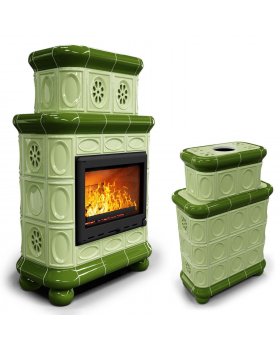 Изразцовый камин Медальон центральный двухъярусный Олива