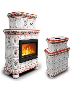 Изразцовый камин Медальон центральный двухъярусный Рябина