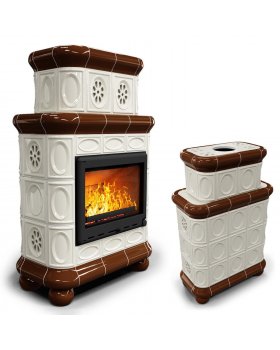 Изразцовый камин Медальон центральный двухъярусный Шоколад